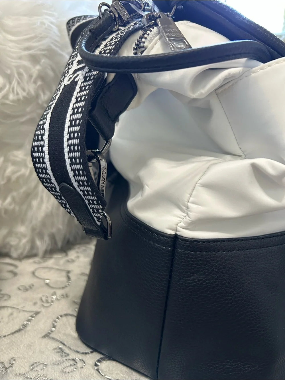 NWT Steve Madden, Jumbo, Black and White, Multi Pocketed BGymm Duffel Weekender